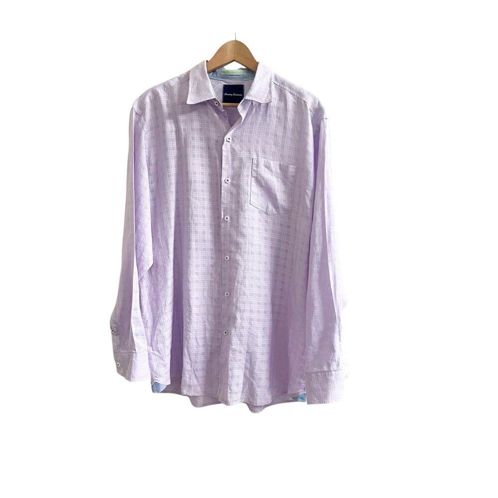 Tommy Bahama Linen Blend Cotton Collared Design Shirt Purple Size Medium